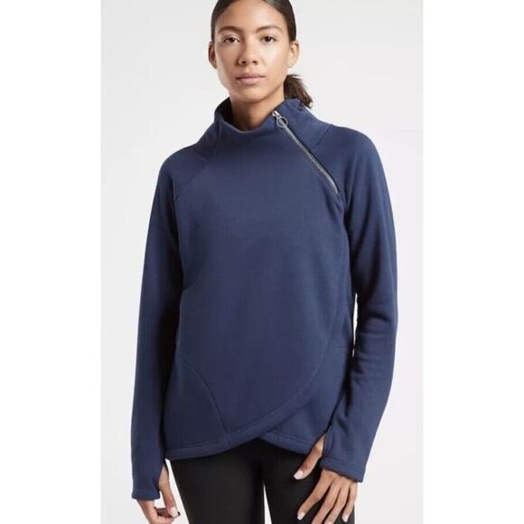 Athleta Cozy Karma Asym Pullover Sweatshirt XS Enchanted Blue Casual MF - Picture 5 of 5